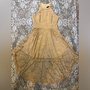 Dressy Star tan halter top lace hi lo dress